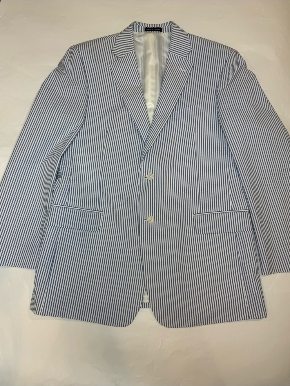 Paul Fredrick Suit  Mens 42R /Seersucker Striped Blue  Coat Pants 38w